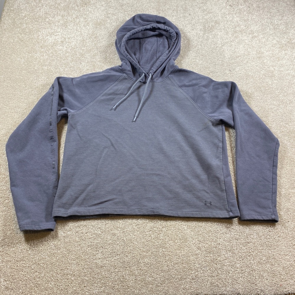 Under Armour Hoodie Womens Medium Purple Grey Ribbed Texture Loose Fit Pullover
